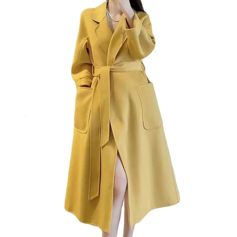 2024 High End Water Ripple Doublesided Wool Coat Women Long Bathrobe Style Autumn Winter Jacket Female 241129