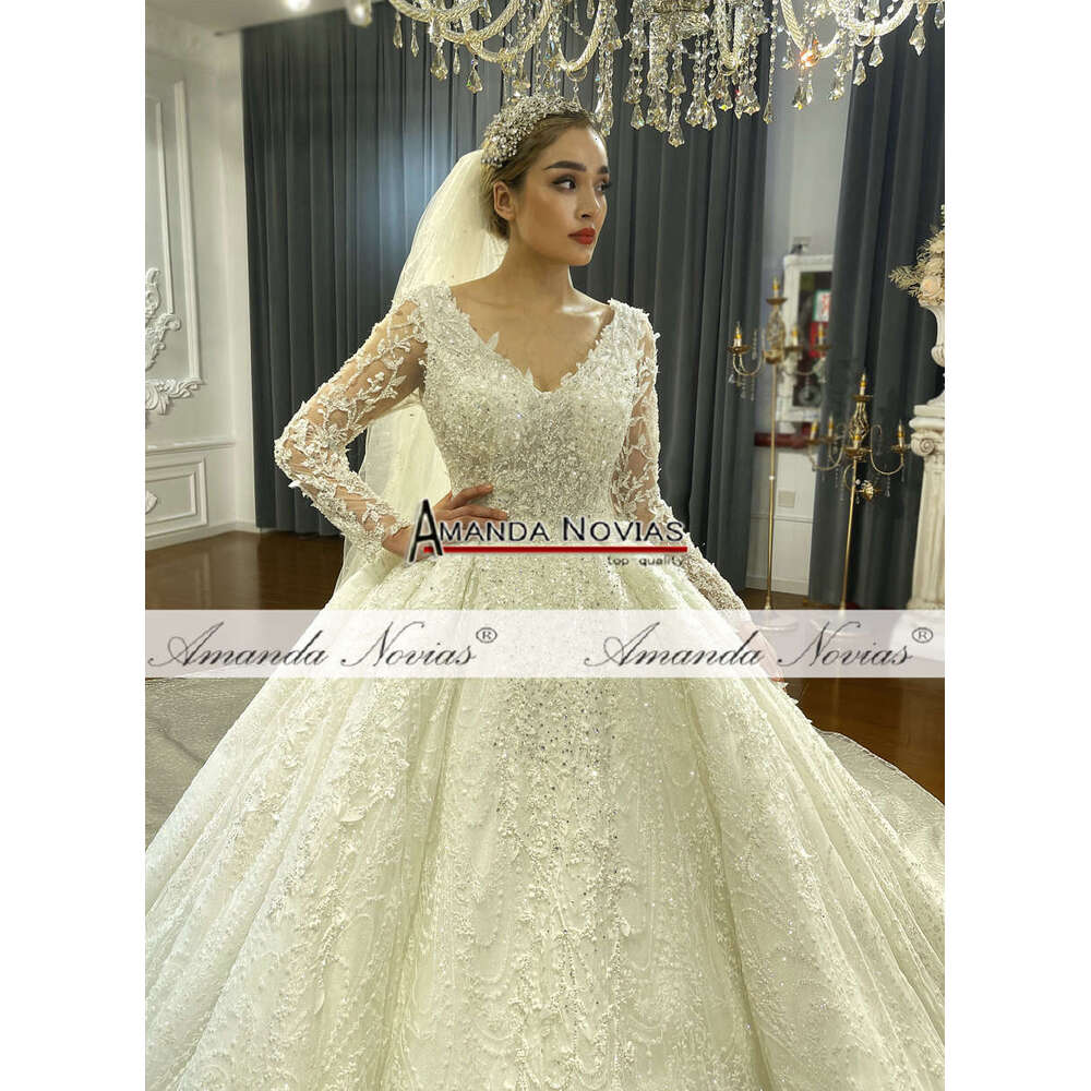 Custom V-Neck Princess Ball Gown Wedding Dress