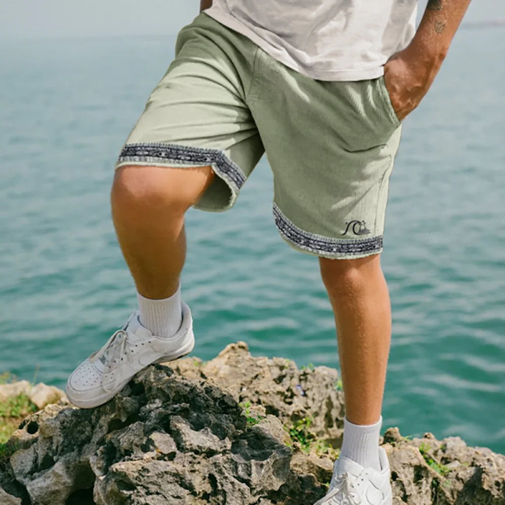 Retro Corduroy Surf Shorts Summer Beach Vacation Casual Fashion Men Short Pants Loose Large Size 3XL Male Outdoor 240415
