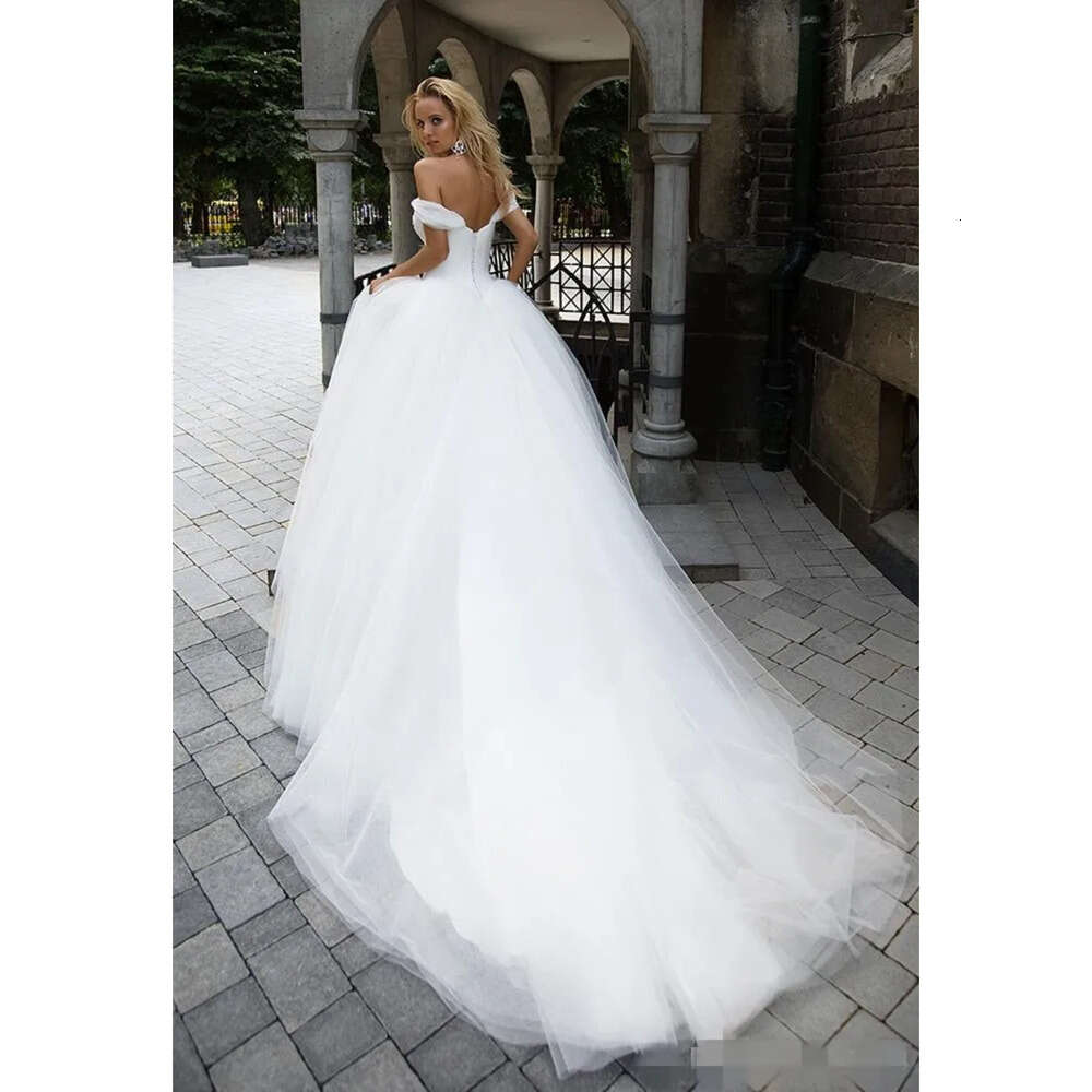 Ball Beaded Dresses Crystal Gown Off The Shoulder Cap Sleeves Tulle Custom Made Wedding Dress Vestido De Novia