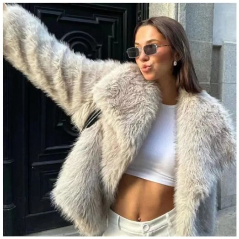 Womens 2024 Winter Fashion Fluffy Fur Coat High Street Large Collar 241121Z