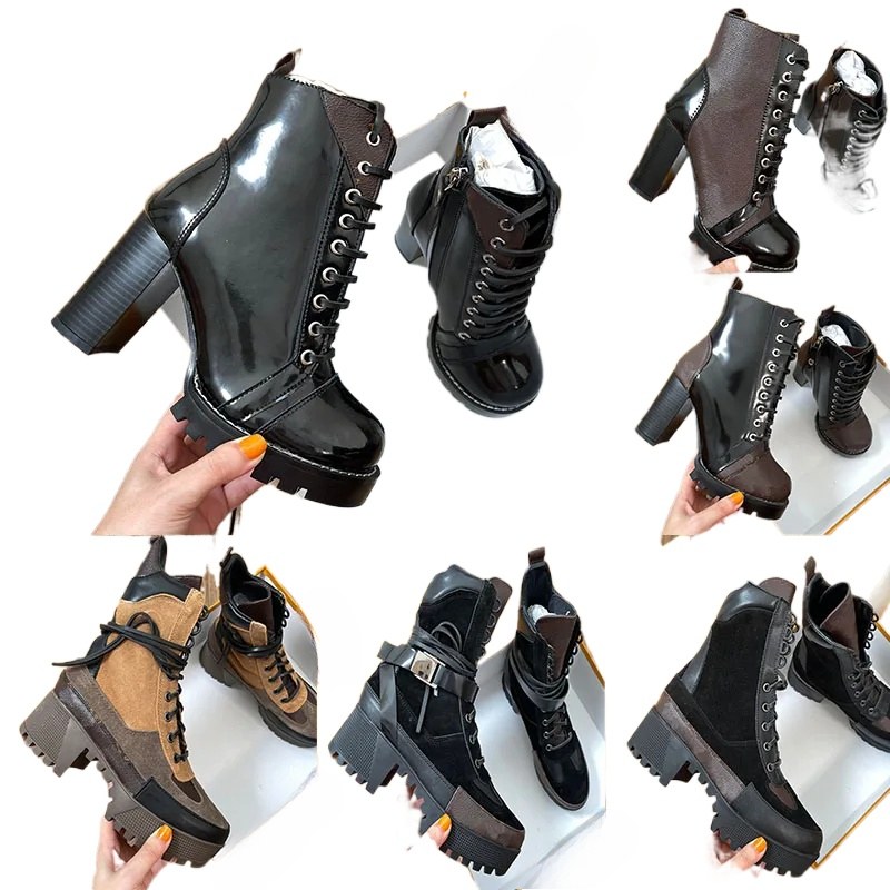 Fashion Designer Womens Boots Leading Gold Boots Ladies Chunky Heel Brand Variety of Genuine Leather Boots Black Brown Dress Ankle Half Boot Woman Shoes Sizes 35-42