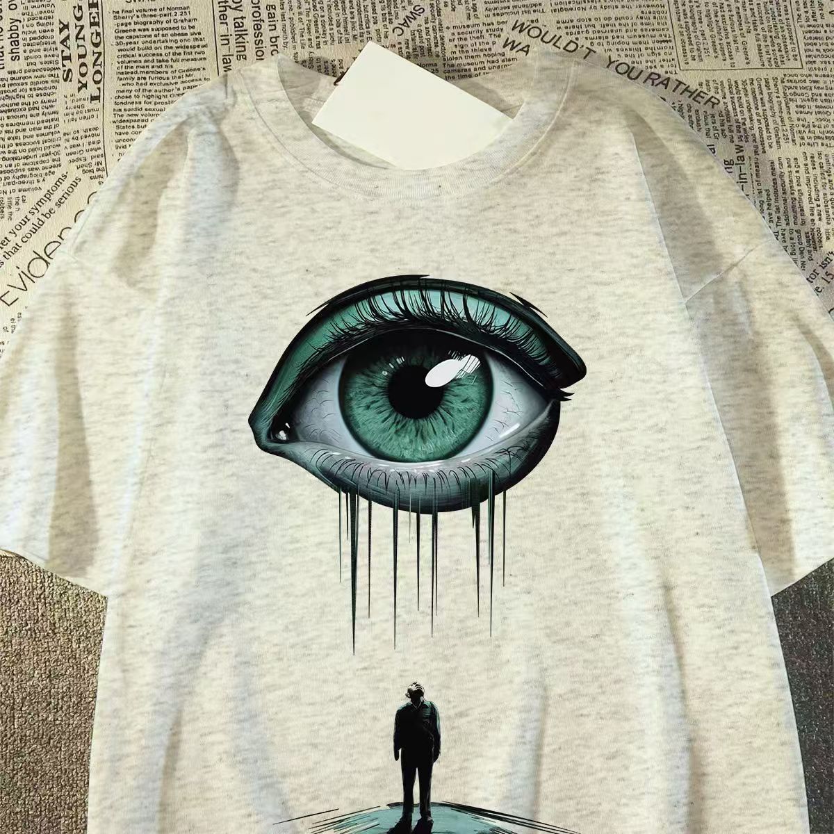 Punk Hip Hop Inspired Unisex Cartoon Portrait T-Shirt Casual Oversized Cotton Tee