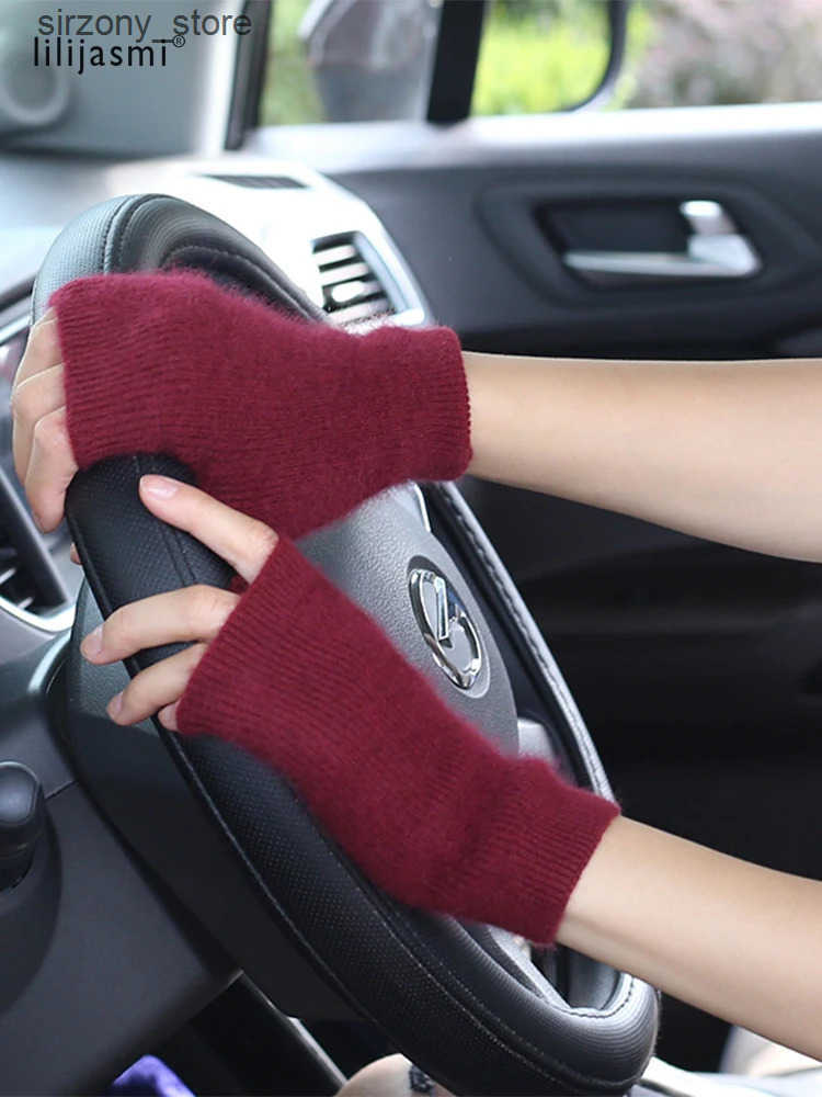 Mittens Mink Cashmere Autumn Winter Women Gloves Fingerless Warm Racoon Wool Mitten Wrist Length Thumb Hole Mitts Korean Female Lovely J241130