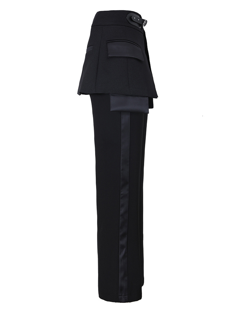 Black Irregular Pants High Waist Leather Long Wide Leg New Loose Fit Trousers Women Fashion Spring Autumn 2024 Jq78101