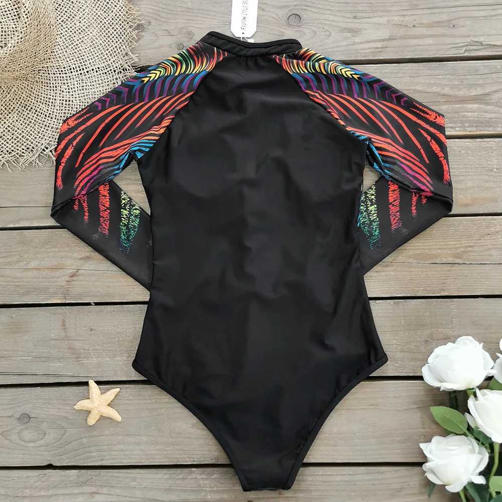Women's Swimwear Surfing sports swimsuit one-piece long Slves womens swimsuit skeleton zipper high-quality swimsuit Halloween is coming H241130