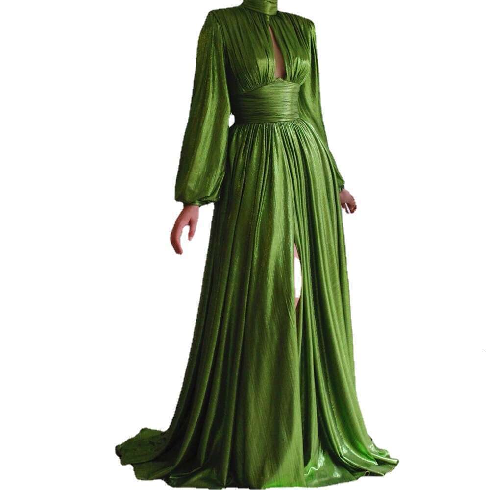 New Spring Summer Trendy Colors: Waist up, neck hanging, big swing, sexy avocado green dress, long skirt, women's 2024 new style, chic and elegan