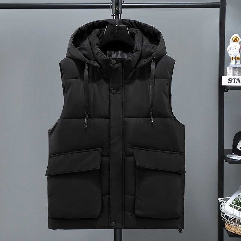 Men's Down Parkas Plus Size 10XL 11XL Mens Vest Jacket Winter Waterproof Warm Sleeveless Men Jacket Fashion Hooded Casual Vest Thicken Waistcoat 