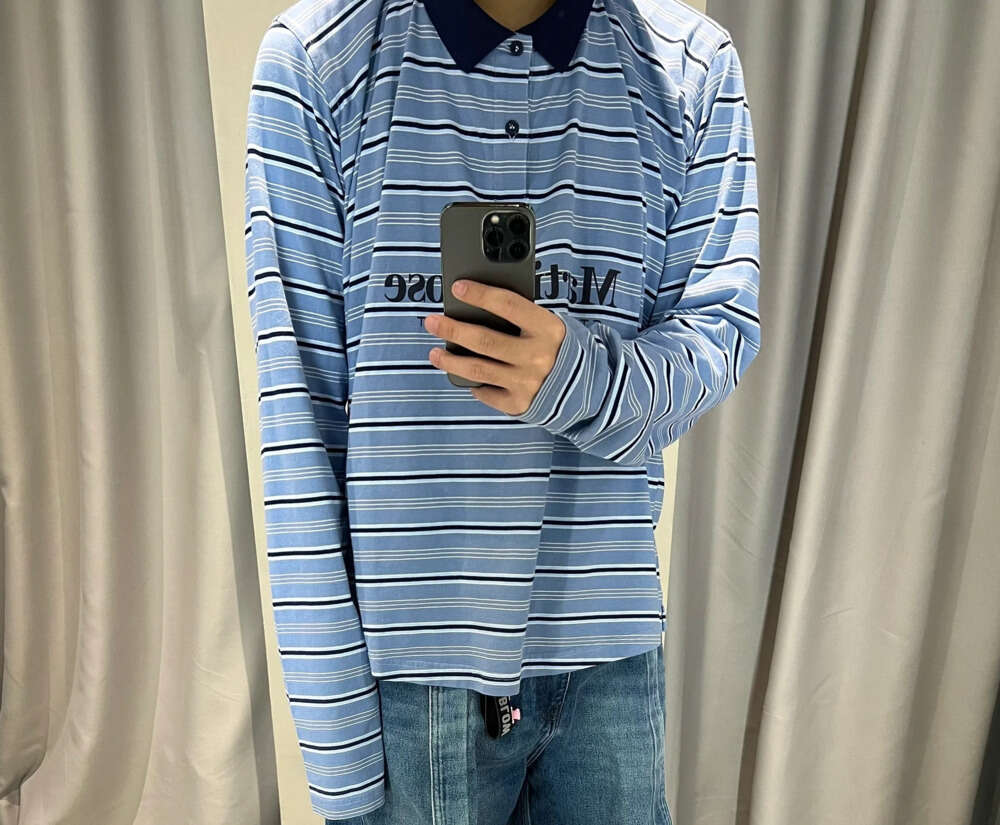 Sweatshirts pour hommes Martine Rose 24SS Blue Stripe Polo T-shirt à manches longues American Loose Spring and Automne Unisexe