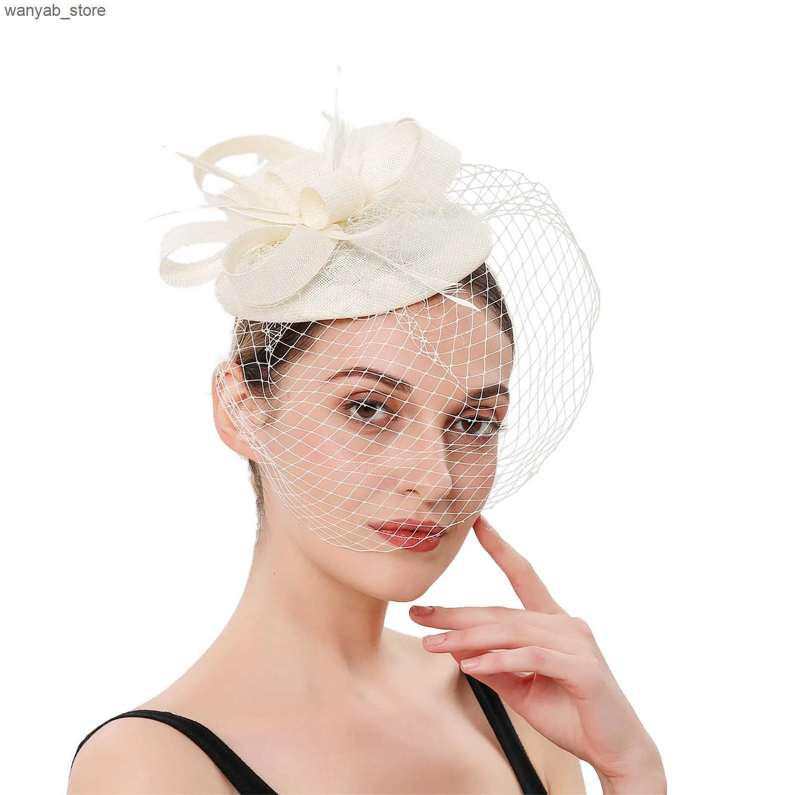 Wide Brim Hats Bucket Hats Fascinator Pillox Hat Bridal Wedding Veil Fascinator Mesh Lace Headband Tea Party Feather Fascinator Hats for Women L240910