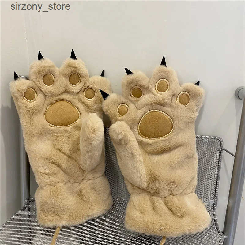 Mittens Women Gloves Bear Palm Paw Animals Plushclaw Glove Winter Fluffy Cat Paw Full Finger Gloves Keep Warm Lovely Soft Furry Mittens J241130