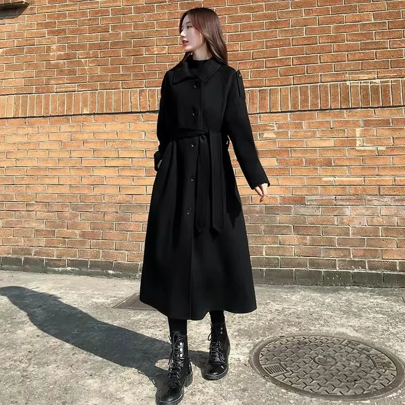 Autumn Winter Women Medium Long Styles Coat Female Thickening Sleeves Wool Blend Jacket Korean Ladies Loose Woolen Outwear 241129