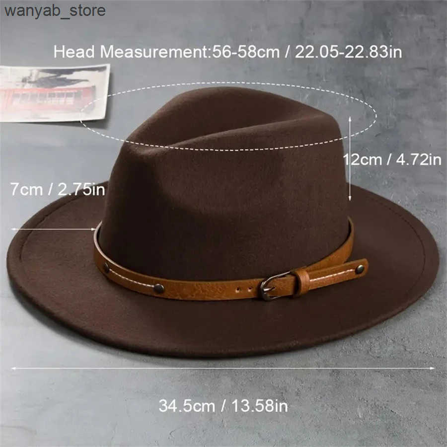 Wide Brim Hats Bucket Hats A Mens Western Cowboy Hat Retro Felt Top Hat Leather Buckle Accessories Jazz Hat Multi-Colored For Women To Wear L240910