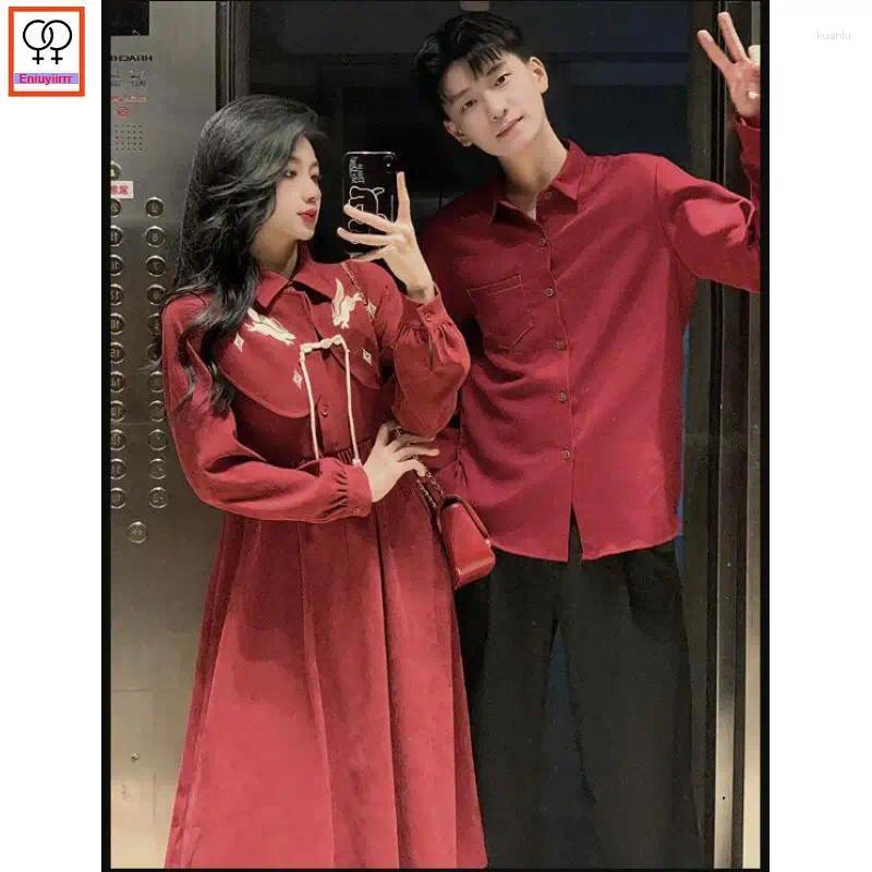 Casual Dresses Matching Couple Clothes Outfits Male Female Lovers Holiday Valentines Date Honeymoon Retro Vintage Shirt Dress Christmas