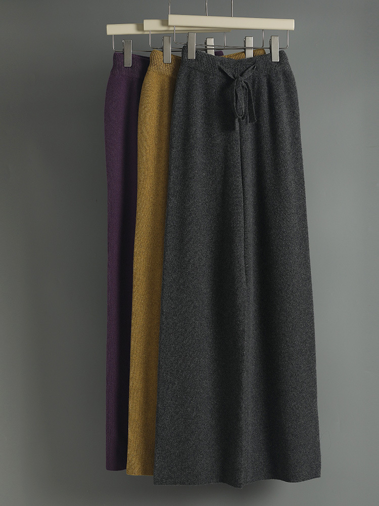 Women Cashmere Autumn Winter Wide Leg Pants Full Length 100% Merino Wool Knitwear Basic Simple Trousers Korean