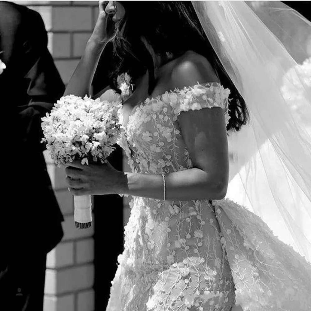 Saudi Full Mermaid Arabia Lace Wedding Dress With Detachable Train Sexy Off The Shoulder D Floral Bridal Gowns Charming Long Robe De Mariee