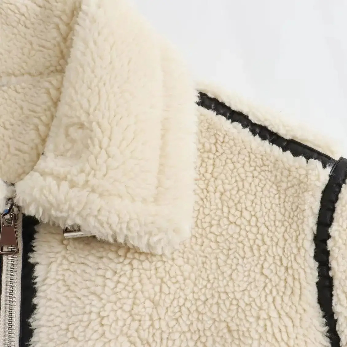 Autumn Womens Wear European and American Style Casual Fur Lamb Wool Contrast Color Plush Warm Jacket C 241129