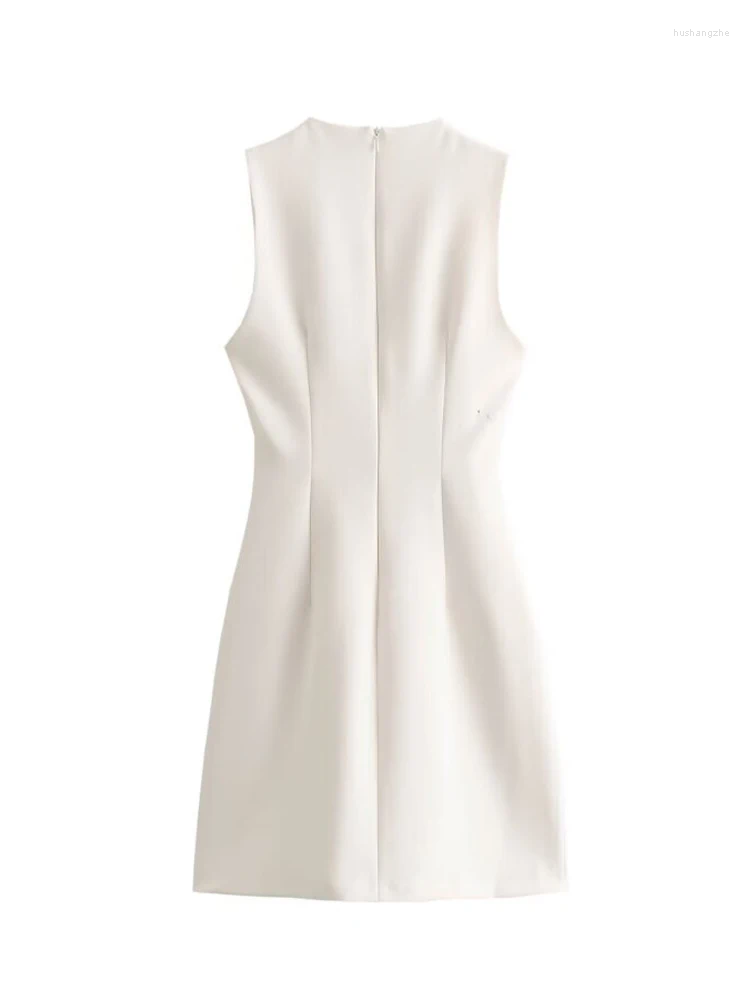 Casual Dresses 2024 Women Summer Tank Dress Fashion Solid V-Neck Sleeveless Slim Female Elegant Street Mini Clothing