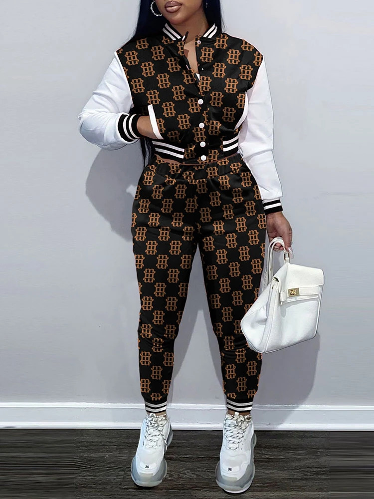 Fashion Women Set Baseball Suit Winter Spring Printing Casual Tracksuit Women 2 Pieces Set Sports Sweatshirts Sweatpants Outfits 240420