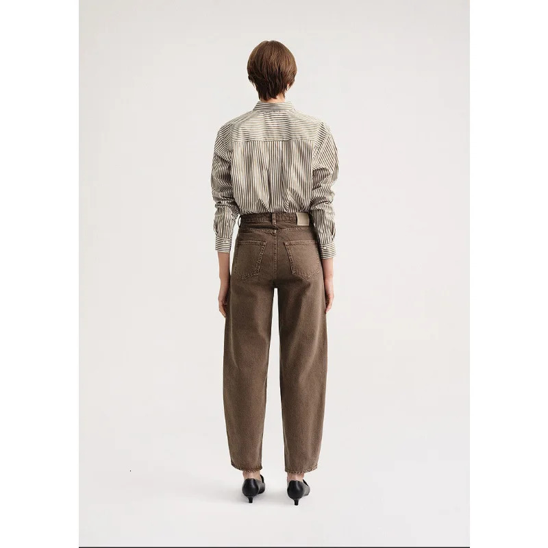 IOO Color Top Washing Chocolate Cotton High Waist Bucket Wide Leg Jeans Womens High Quality Free Delivery 241122