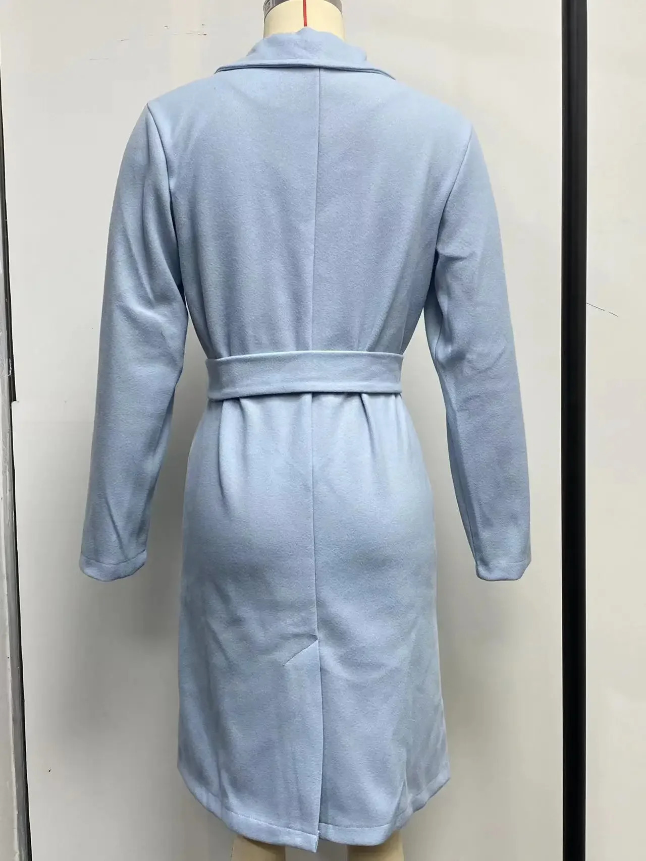 European and American Solid Color Lapel Tie Up Wool Blends Coatwomens Autumn Winter Loose Long Sleeve Stitching Coat 241129