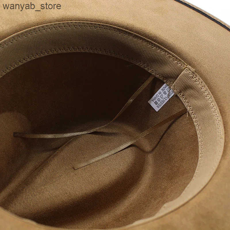 Wide Brim Hats Bucket Hats Suede Top Hat 9.5cm Wide Brim Fedora Hat Men Women Autumn Winter Felt Jazz Hats Classic Church Fedoras Chapeau Sombrero Muj