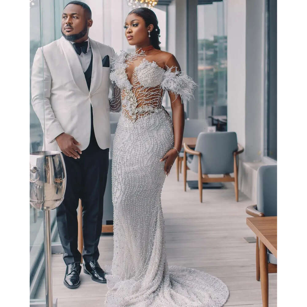 Long One Dresses Mermid Wedding Sleeve V Neck Lce Appliques Sequins Beded Perls Sexy Floor Length Plus Size Forml Bridl Gowns Abiti D Spos Customed A