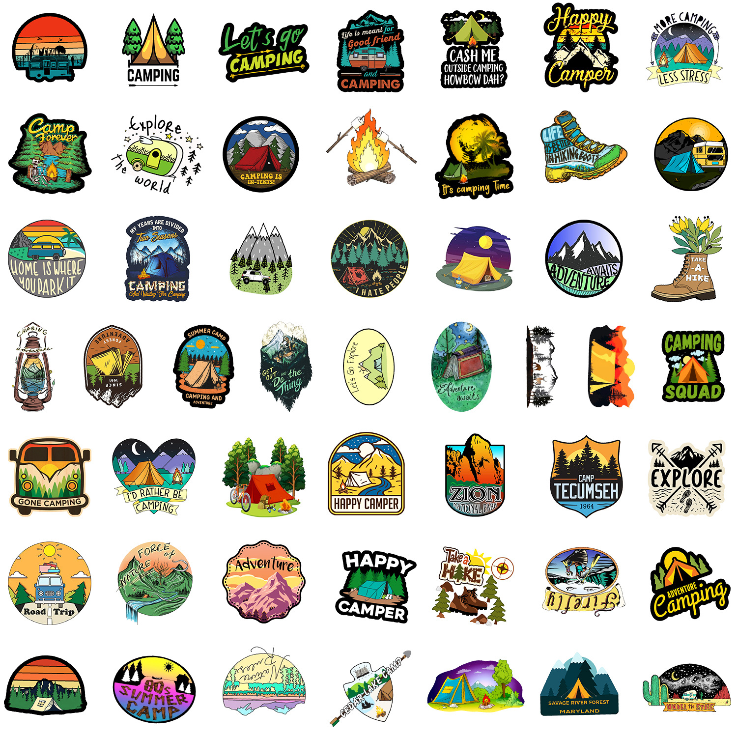 Outdoor Camping Graffiti Stickers Adventure Hiking Decales Let's Go Explore Travel Waterproof Sticker for Car Suitcase Laptop Bicycle Helmet Wate