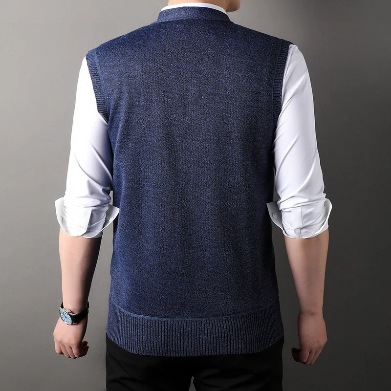 Mens Cardigan Sweater Vest with Autumn and Winter Warm Slim Knit Waistcoat for Men 241129