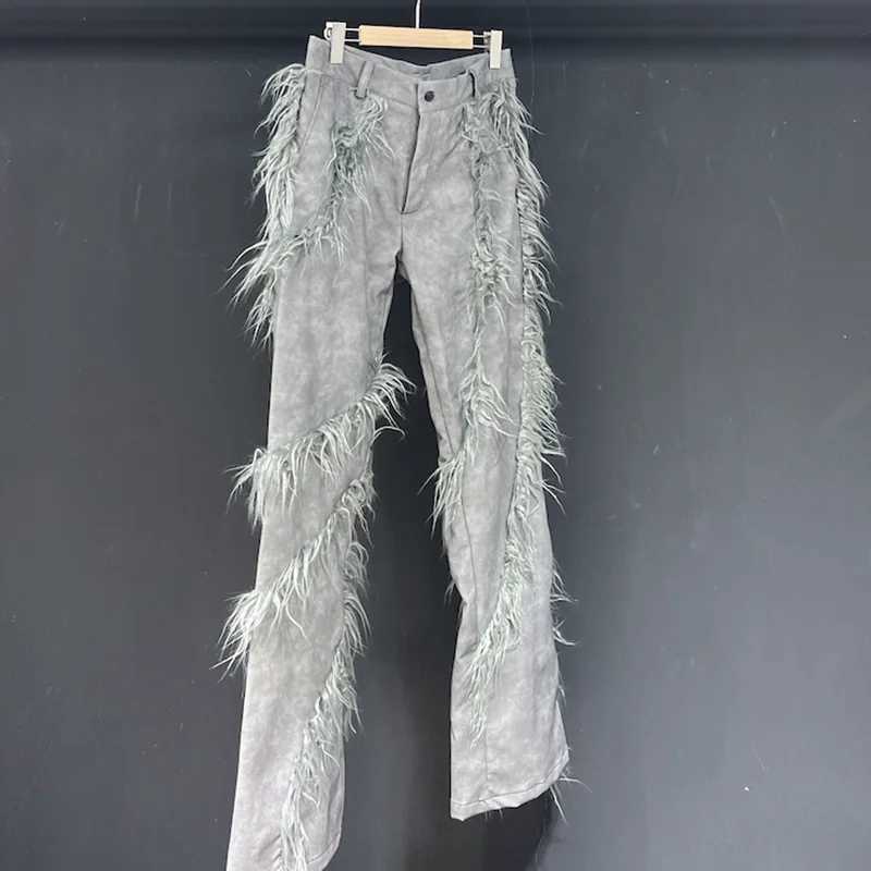 Women's Jeans PFHQ Flared Pants loose fit PU plush panel mens niche design pocket handsome heavydutyi ndustrialm ensm enst H241130