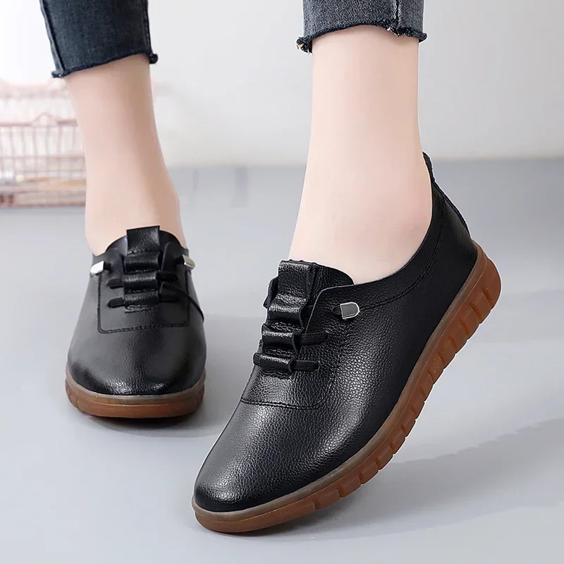 2024 sneaker casual shoes Spring Autumn Flats Genuine Leather Moccasins Woman Slipon Loafers Female Boat Shoes 241126