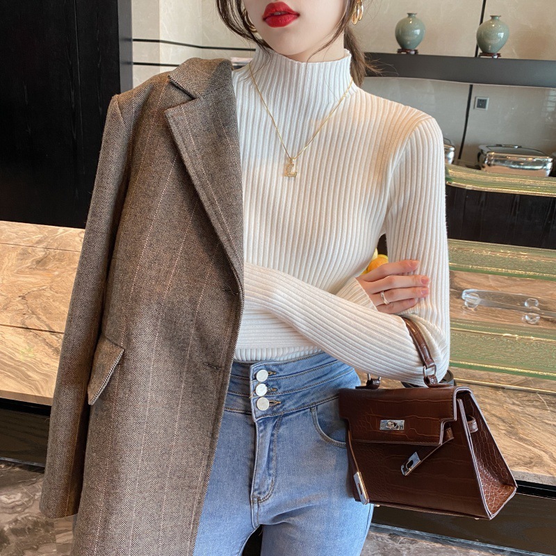 New autumn and winter women's half height collar, thick bottom, inner top, fashionable knitted sweater designer, winter sweater, warm jacket