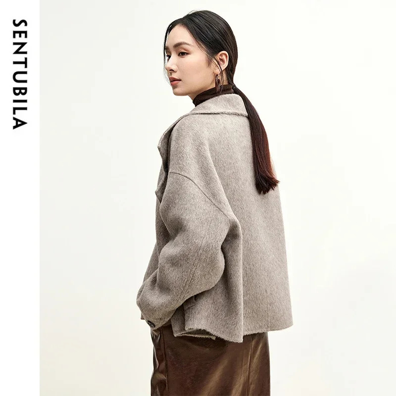 SENTUBILA 100 Wool Coats for Women 2024 Winter Stand Neck Double Sided Temperament Cropped Outerwears Hight Quality W44O56626 241129