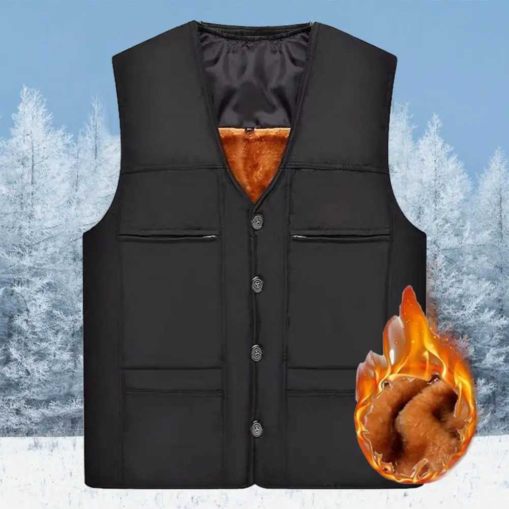 Men's Down Parkas Mens Vest Thick Cotton Cardigan Keep Warm Windproof Top Jacket Middle-aged Men Winter Plus Velvet Vest Loose Sleeveless Coat z2