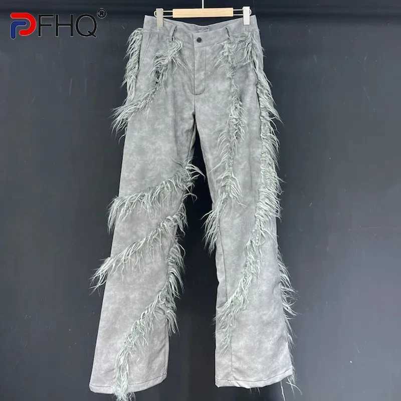 Women's Jeans PFHQ Flared Pants loose fit PU plush panel mens niche design pocket handsome heavydutyi ndustrialm ensm enst H241130