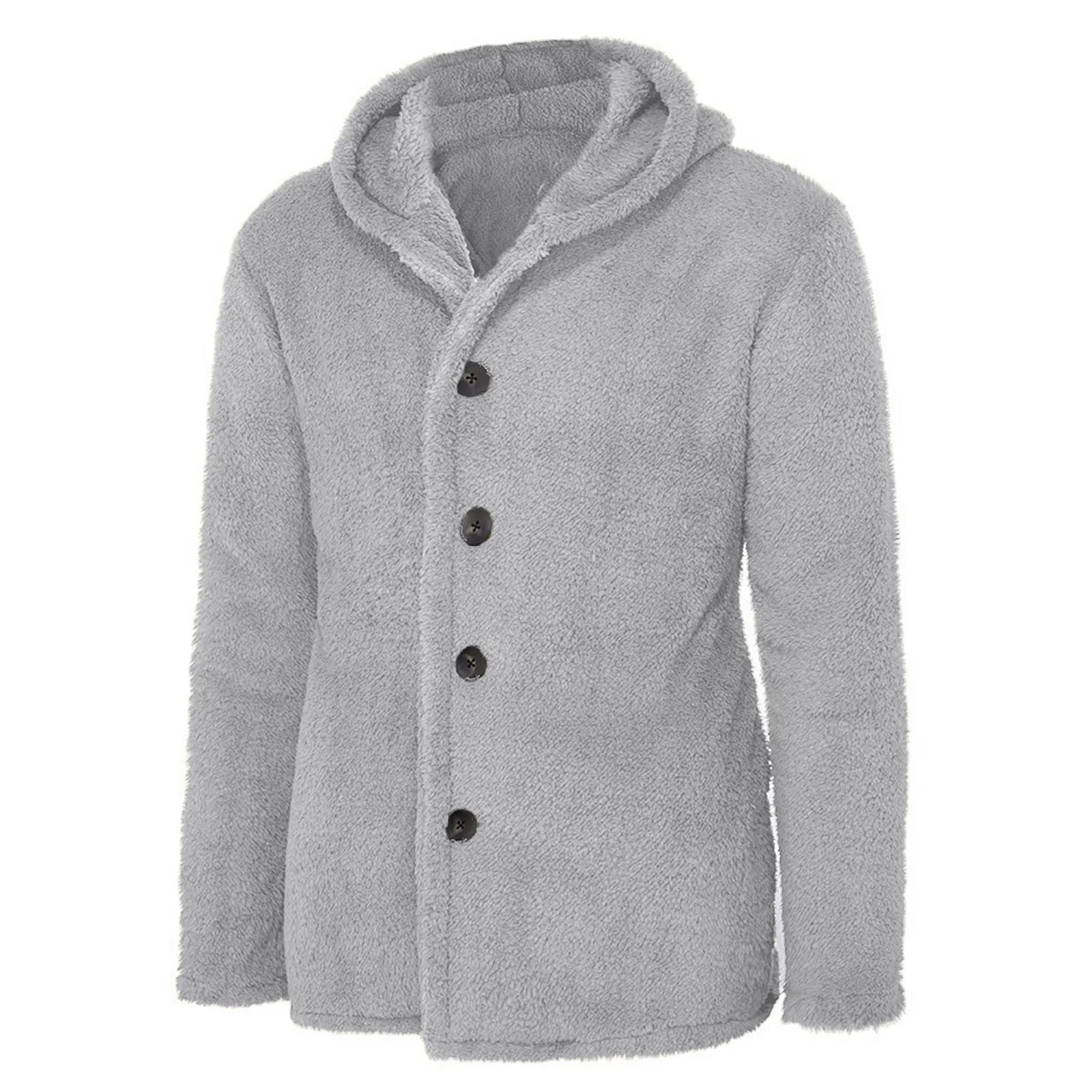 Fashion Trend Mens Wear Autumn Winter Plush Hooded Coat Solid Color Long Sleeve Singlebreasted Warm Cardigan 241120