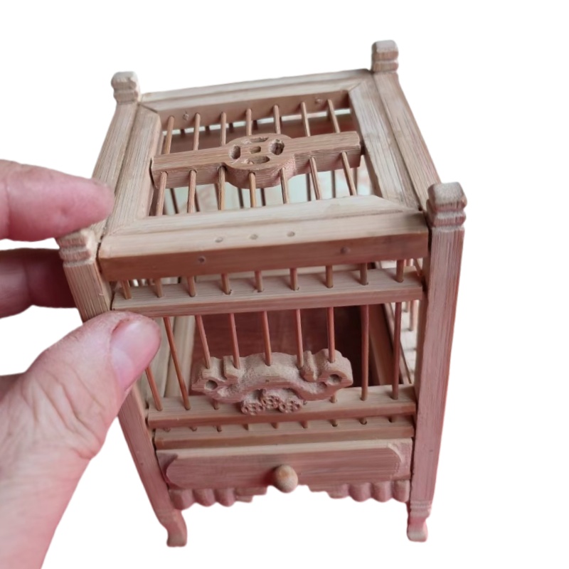 Handmade Wood Carved Cricket Cage - Artisanal Grasshopper Enclosure with Mortise & Tenon Construction