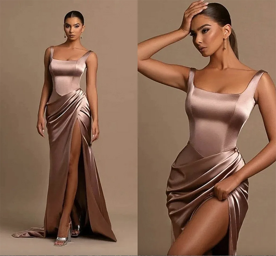 Elegant Bridesmaid Dresses Sheath Mermaid Spaghetti Straps High Thigh Split Maid of Honor Gowns Women Formal Evening Prom Dress Free