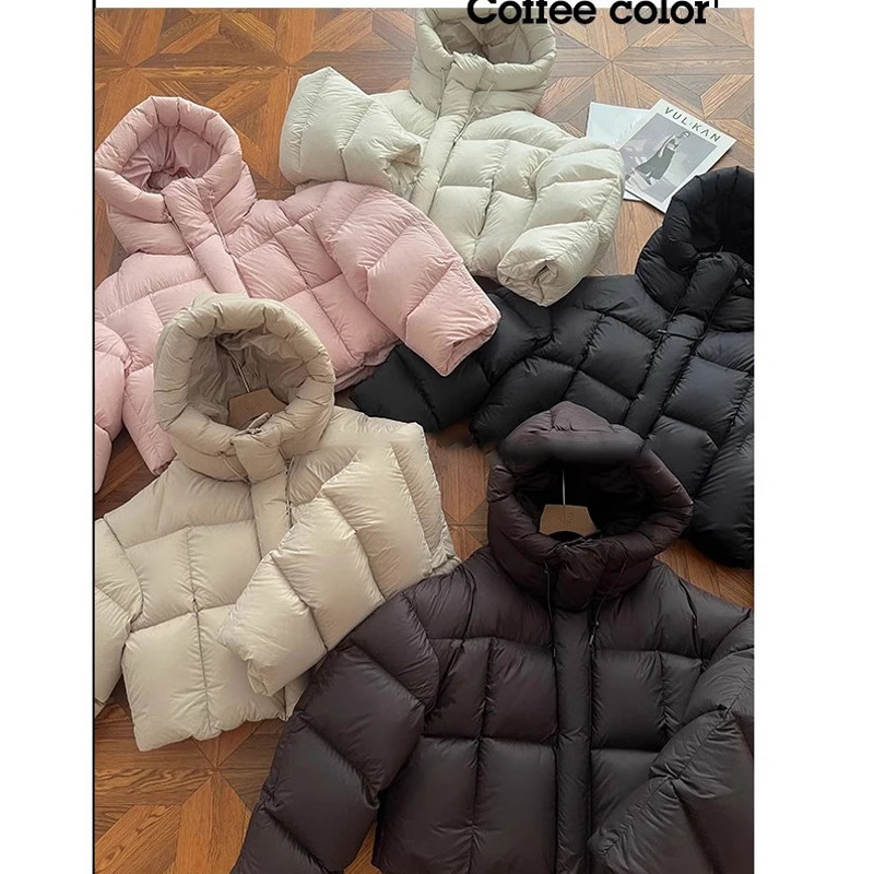 FIGOHR Womens Tailored Jacket Winter American Style Short Bread Jacket Womens Coat Coffee Hooded Coat 241127