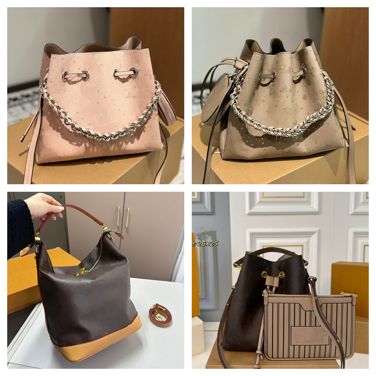 Evening Bags Designer Handbags BELLA Mahina perforated Bucket Bag Single Shoulder Removable Adjustable Strap Chain Tote Bag Drawstring Crossbody Neo Purse Wallet