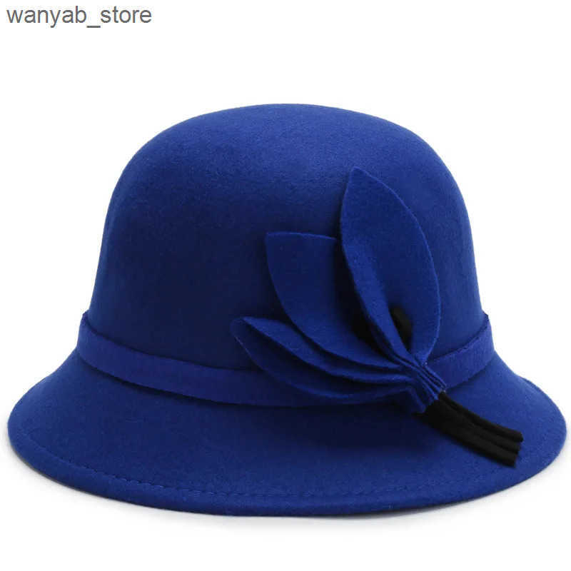 Wide Brim Hats Bucket Hats Elegant Wool Boater Flat Top Hat For Women Autumn Winter Woolen Jazz Cap Wide Brim Fedora Hat Classic Bowler Gambler Top Ha