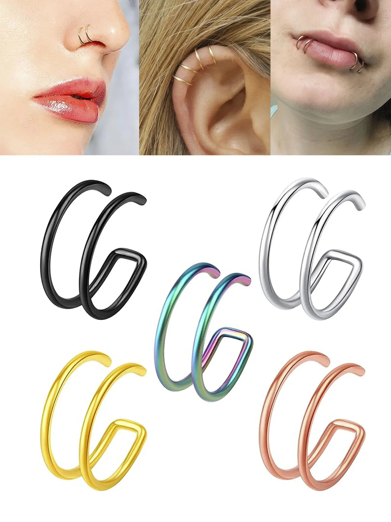 5Pcs Piercing Clip Nose Ring Cuff Body Jewelry Trend Ear Cuffs Rings For Women Girl Gift Nariz 241125