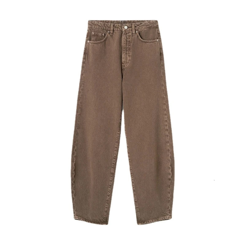 IOO Color Top Washing Chocolate Cotton High Waist Bucket Wide Leg Jeans Womens High Quality Free Delivery 241122
