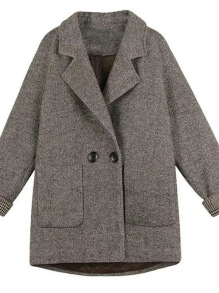 Blazers 2024 Autumn Winter Turndown Collar Wool Blends Coats Korean Fashion Solid Tweed Jacket Simplicity 241129
