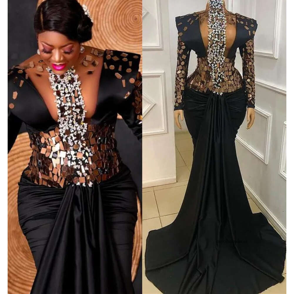 2022 Plus Size Arabic Aso Ebi Black Luxurious Mermaid Prom Dresses Beaded Crystals Evening Formal Party Second Reception Birthday Gowns Dress 0431