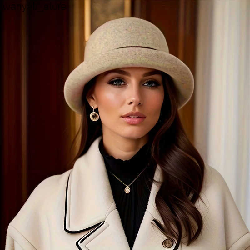 Wide Brim Hats Bucket Hats Autumn and winter hats new Korean version felt hat round top fashionable curled edge small top hat womens wool basin hat d 