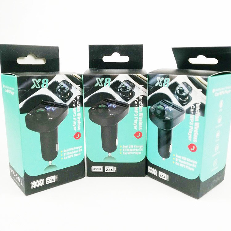 X8 Car Dual USB Fast Charger FM Transmitter Bluetooth-compatible5.0 Handsfree Car Kit Audio Modulator MP3 Player Audio Receiver Sea Shipping