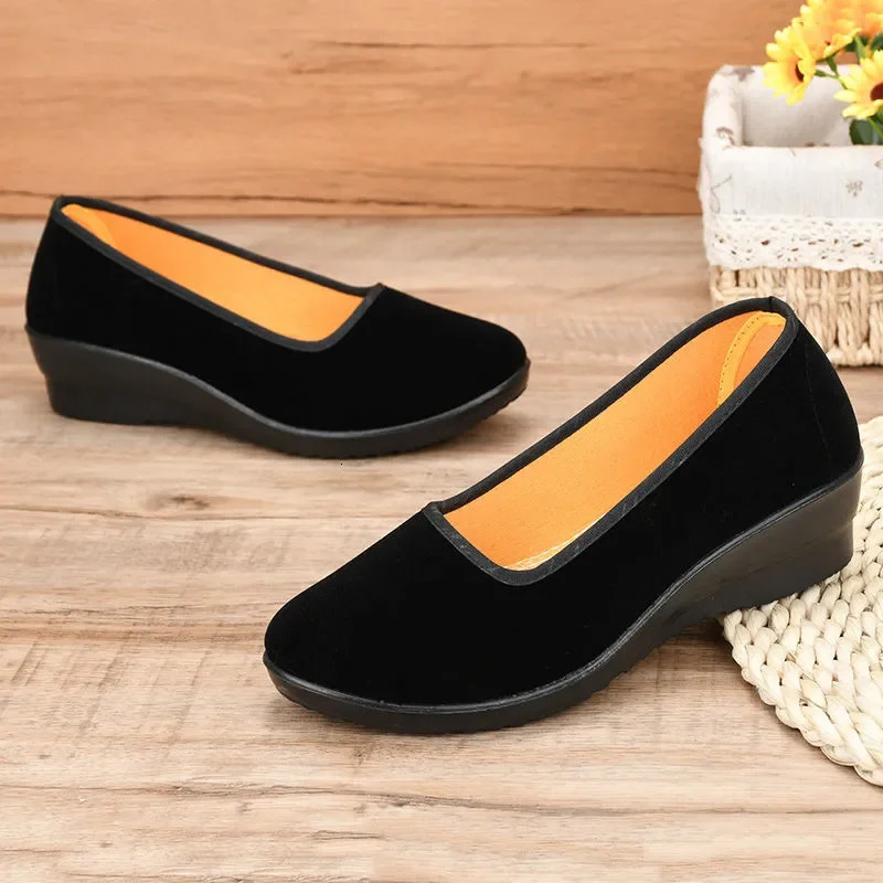 Lady Fashion Sweet Light Weight Black Flock High Quality Loafer Casual Comfort el Work Office Flat Shoes Zapatos A94 241126