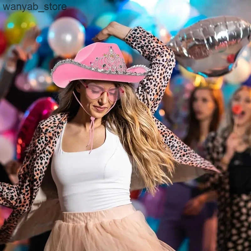 Wide Brim Hats Bucket 2pcs/3pcs Ins Colorful Western Style Tiara Cowgirl Hat For Man Woman Red Cowboy Cap Holiday Funny Game Party L240910