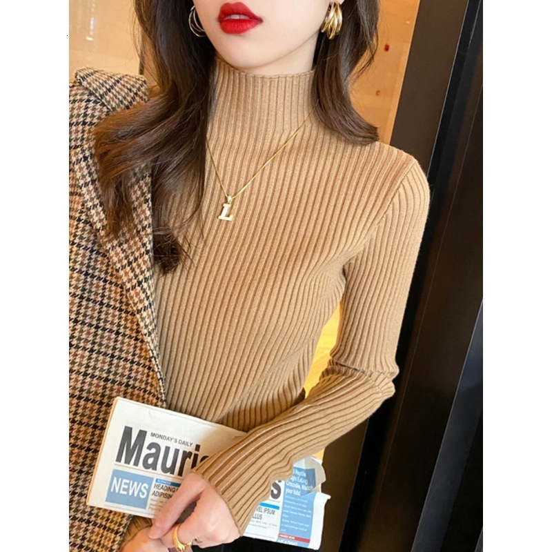 New autumn and winter women's half height collar, thick bottom, inner top, fashionable knitted sweater designer, winter sweater, warm jacket